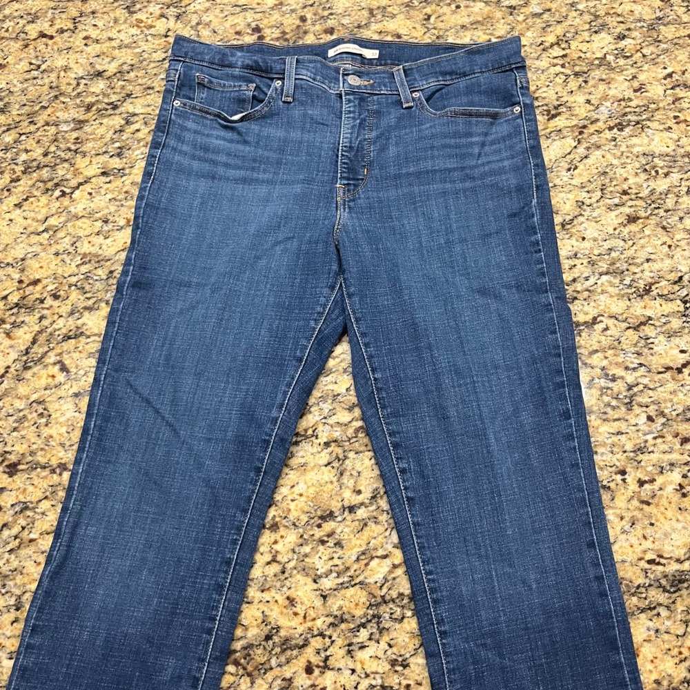Levis 314 Shaping Straight Jeans Womens 32 Blue Denim Mid Rise Stretch